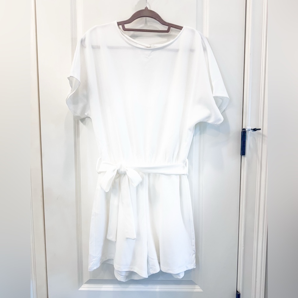 White Belted Romper